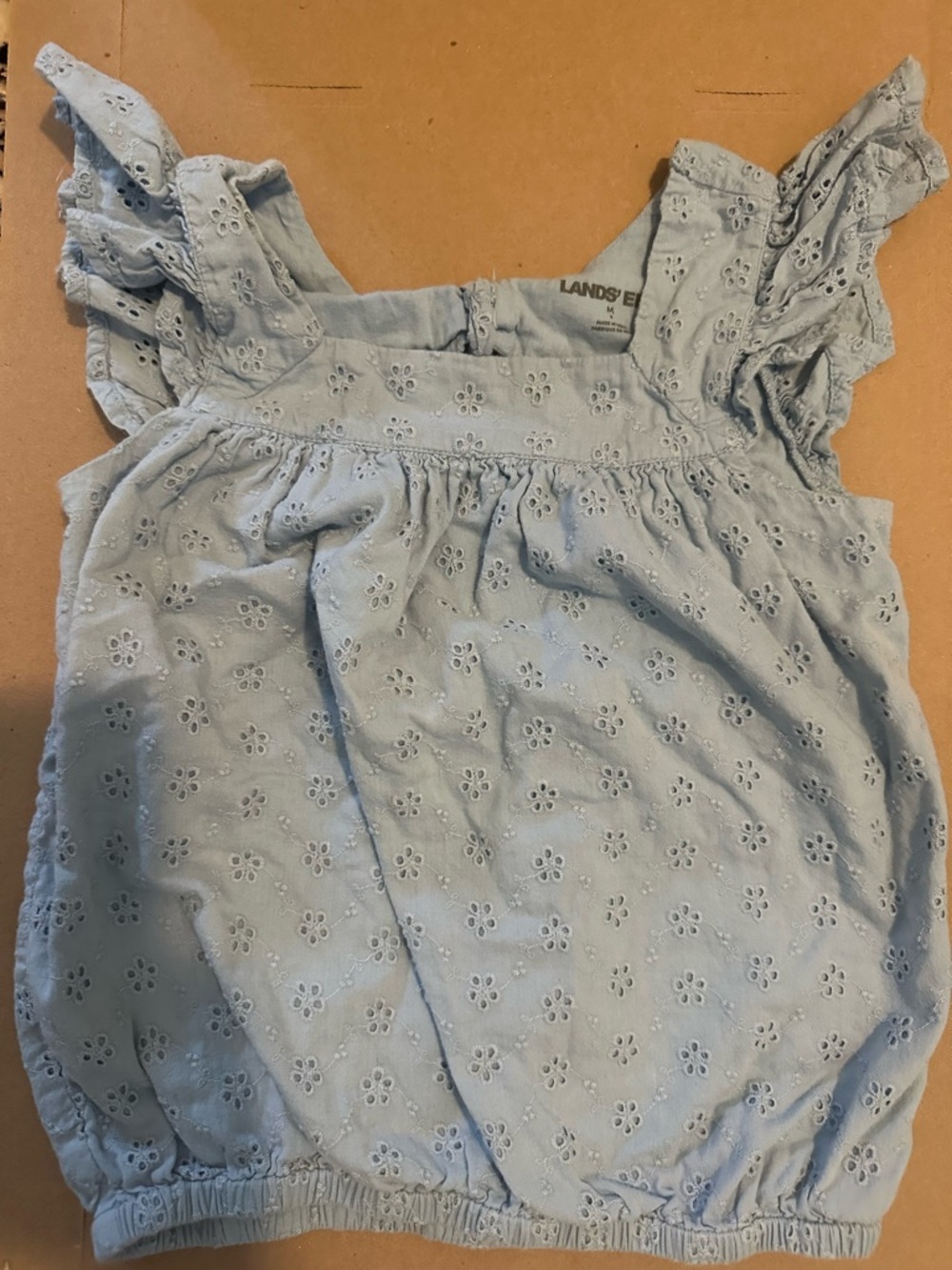 Lands' End Light Blue Eyelet Ruffle Shirt, Size M(8)